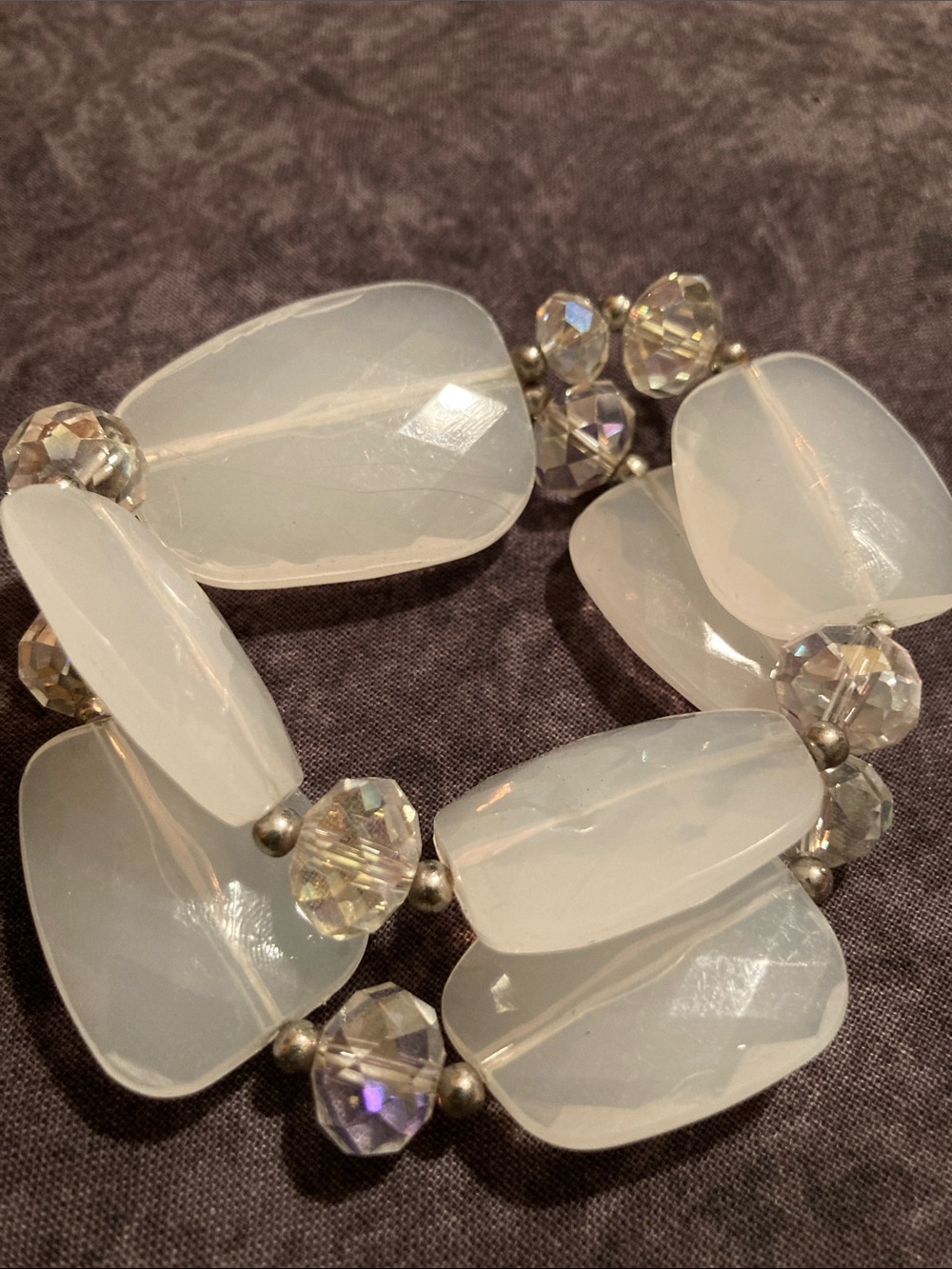 Double Stranded White Faceted Bead Stretch Bracelet - Women Jewelry